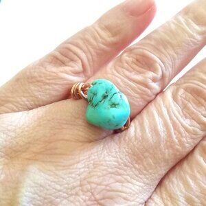 Size 7.5 ~ Large Turquoise Magnesite Nugget + Copper Ring ~ Handmade & Unique